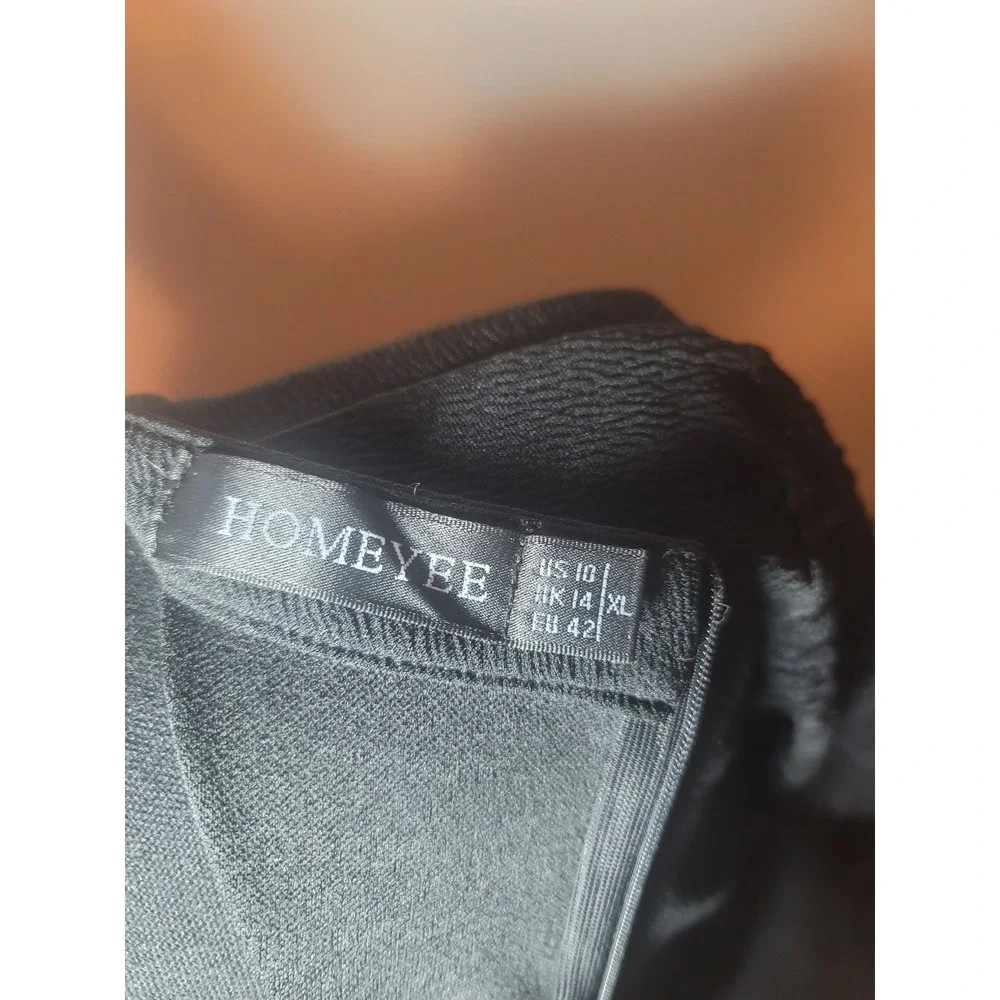 Women's Round Neck Hollow Out Lace Patchwork Retro Black Party Dress by HOMEYEE - Picture 6 of 6